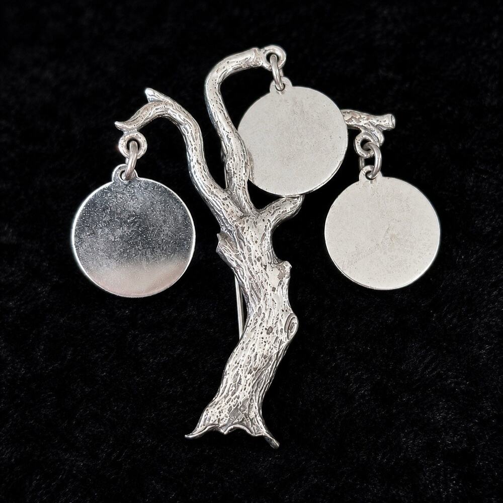 Vintage Danecraft Sterling Silver Tree Brooch Dangle Disc Signed Nature Pin